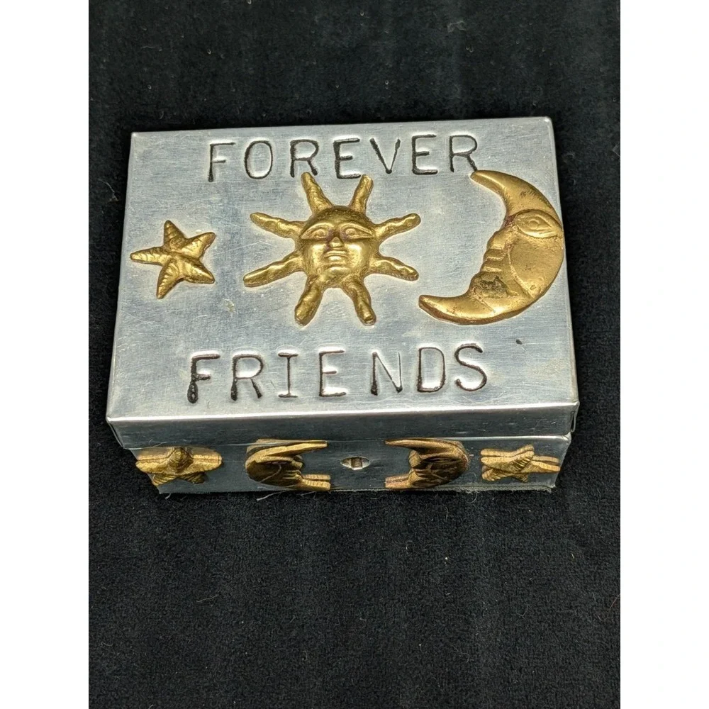 Celestial Sun Moon Star Forever Friends Pewter Wood Trinket Box 4